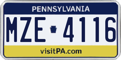 PA license plate MZE4116