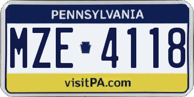 PA license plate MZE4118