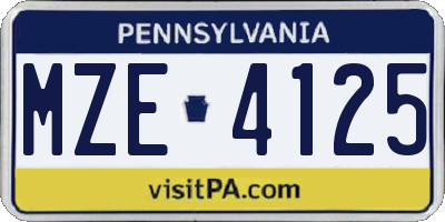 PA license plate MZE4125