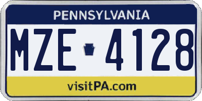 PA license plate MZE4128