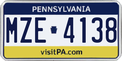 PA license plate MZE4138
