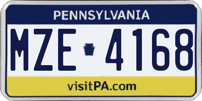 PA license plate MZE4168