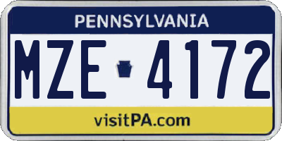 PA license plate MZE4172