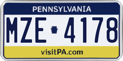 PA license plate MZE4178