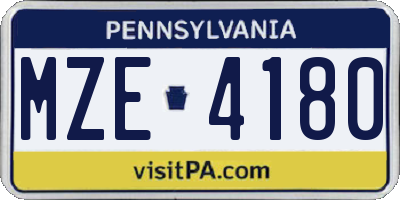 PA license plate MZE4180