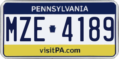 PA license plate MZE4189