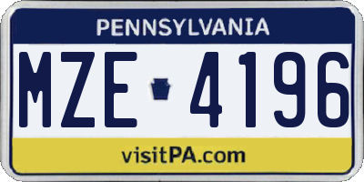 PA license plate MZE4196