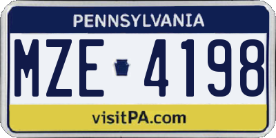 PA license plate MZE4198