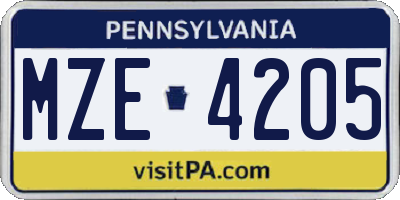 PA license plate MZE4205