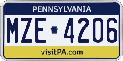 PA license plate MZE4206