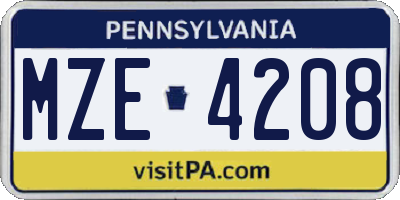 PA license plate MZE4208