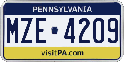 PA license plate MZE4209