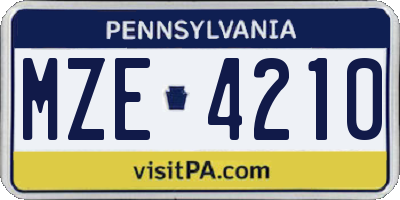 PA license plate MZE4210