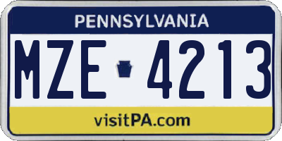 PA license plate MZE4213