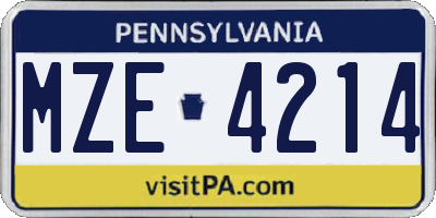 PA license plate MZE4214