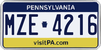 PA license plate MZE4216