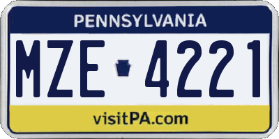 PA license plate MZE4221