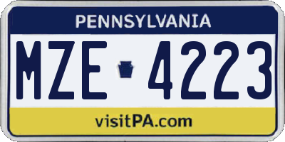 PA license plate MZE4223