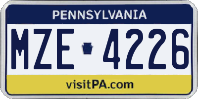 PA license plate MZE4226