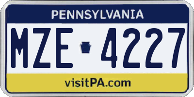 PA license plate MZE4227