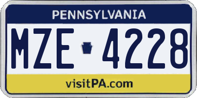 PA license plate MZE4228