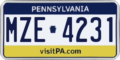 PA license plate MZE4231