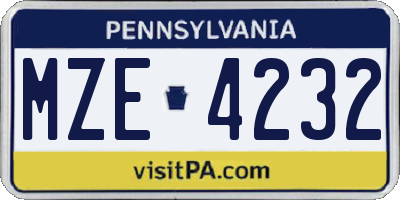 PA license plate MZE4232