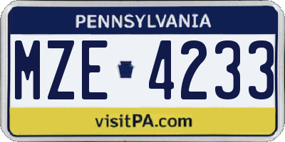PA license plate MZE4233