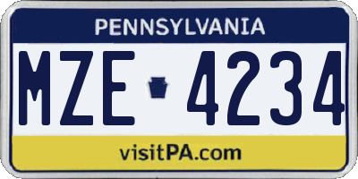 PA license plate MZE4234