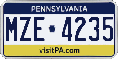 PA license plate MZE4235