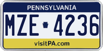 PA license plate MZE4236
