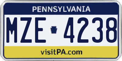 PA license plate MZE4238