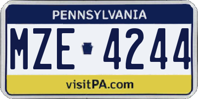 PA license plate MZE4244