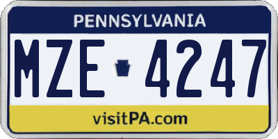 PA license plate MZE4247
