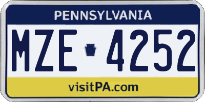 PA license plate MZE4252