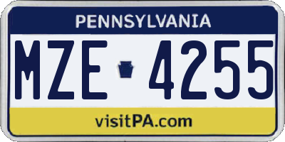 PA license plate MZE4255