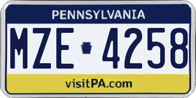 PA license plate MZE4258