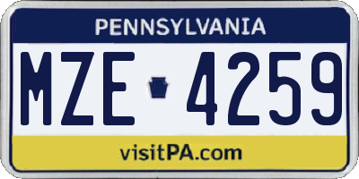 PA license plate MZE4259