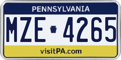 PA license plate MZE4265