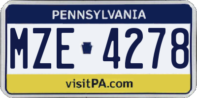 PA license plate MZE4278
