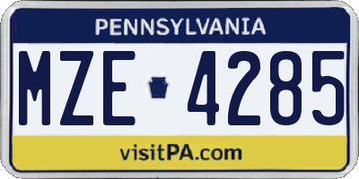 PA license plate MZE4285