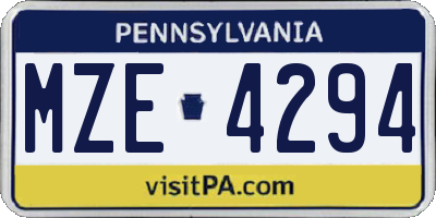 PA license plate MZE4294