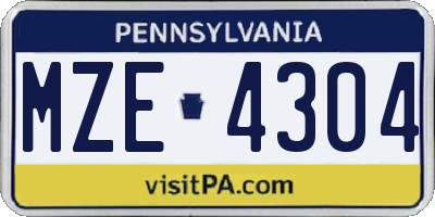 PA license plate MZE4304