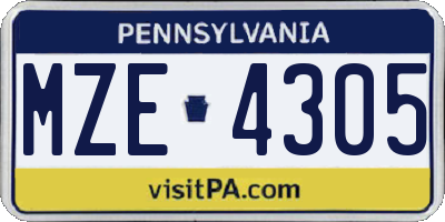 PA license plate MZE4305