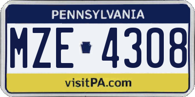PA license plate MZE4308
