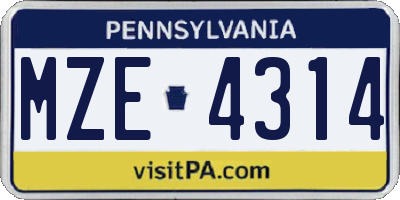 PA license plate MZE4314