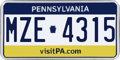 PA license plate MZE4315