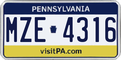 PA license plate MZE4316