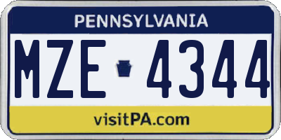 PA license plate MZE4344