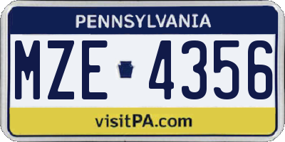PA license plate MZE4356